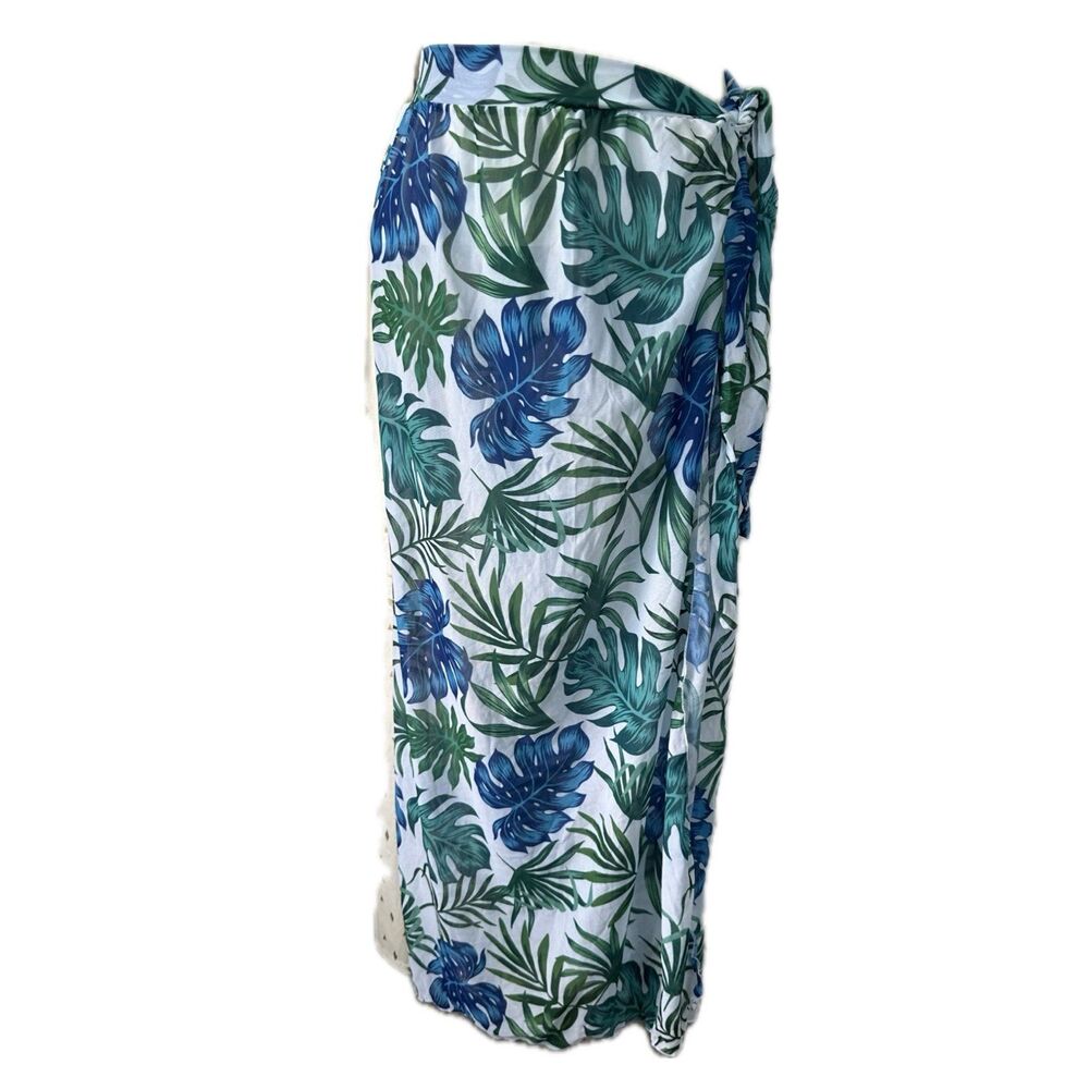 Unbranded Hawaiian Tropical Leaves Floral Mesh Wrap Side Tie Sarong One Size